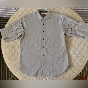 LUCHIANO VISCONTI Medium Black & White Vertical Striped Dress Shirt